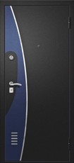 Дверь Алмаз Черный шелк / Синий металлик H-7 Белый глянец №74