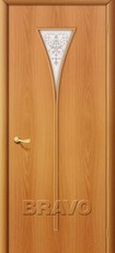 Дверь Bravo Ламинированные 3П с Белым художественным стеклом Миланский орех Ламинат