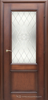 Дверь Краснодеревщик 33 24 (стекло Роса) с фурнитурой, Кофе натуральный шпон