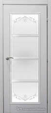 Дверь Краснодеревщик 33 40 (стекло Денор) с фурнитурой, Эмаль светло-серая натуральный шпон