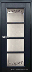 Дверь Краснодеревщик 33 40 (стекло Денор) с фурнитурой, Эмаль черная натуральный шпон